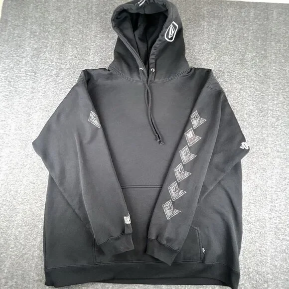 Volcom Iconic Stone Hoodie Mens XL Black Zip Up Fleece Lined Skateboarding Surf - Picture 1 of 8